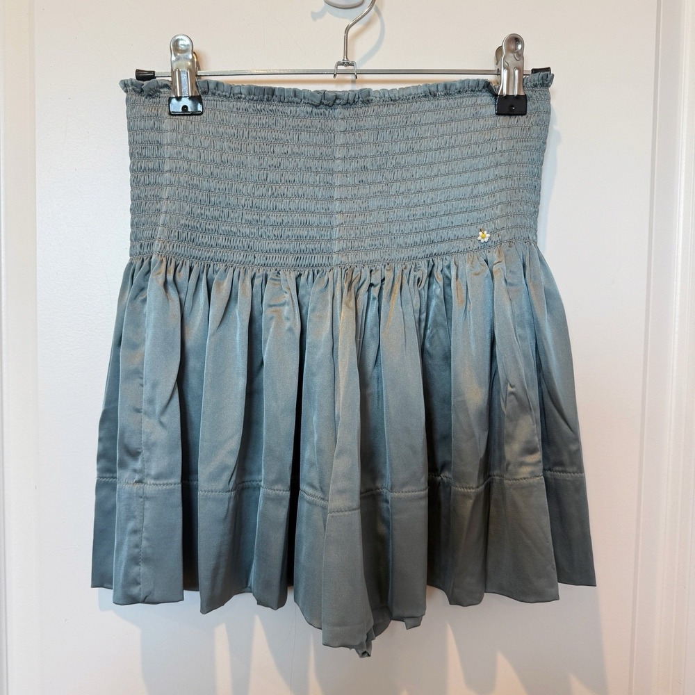 Natural Life Womens Blue Satin Mini Skort Small Smocked Ruffle Boho